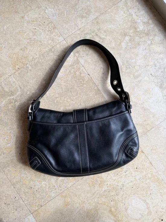 Y2K Vintage Coach Black Silver Buckle Soho Large Shoulder Purse Leather RARE - Picture 5 of 8
